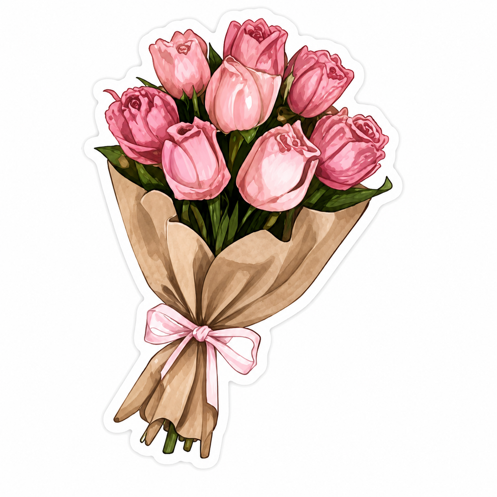 Pink Flower Bouquet Aesthetic Sticker
