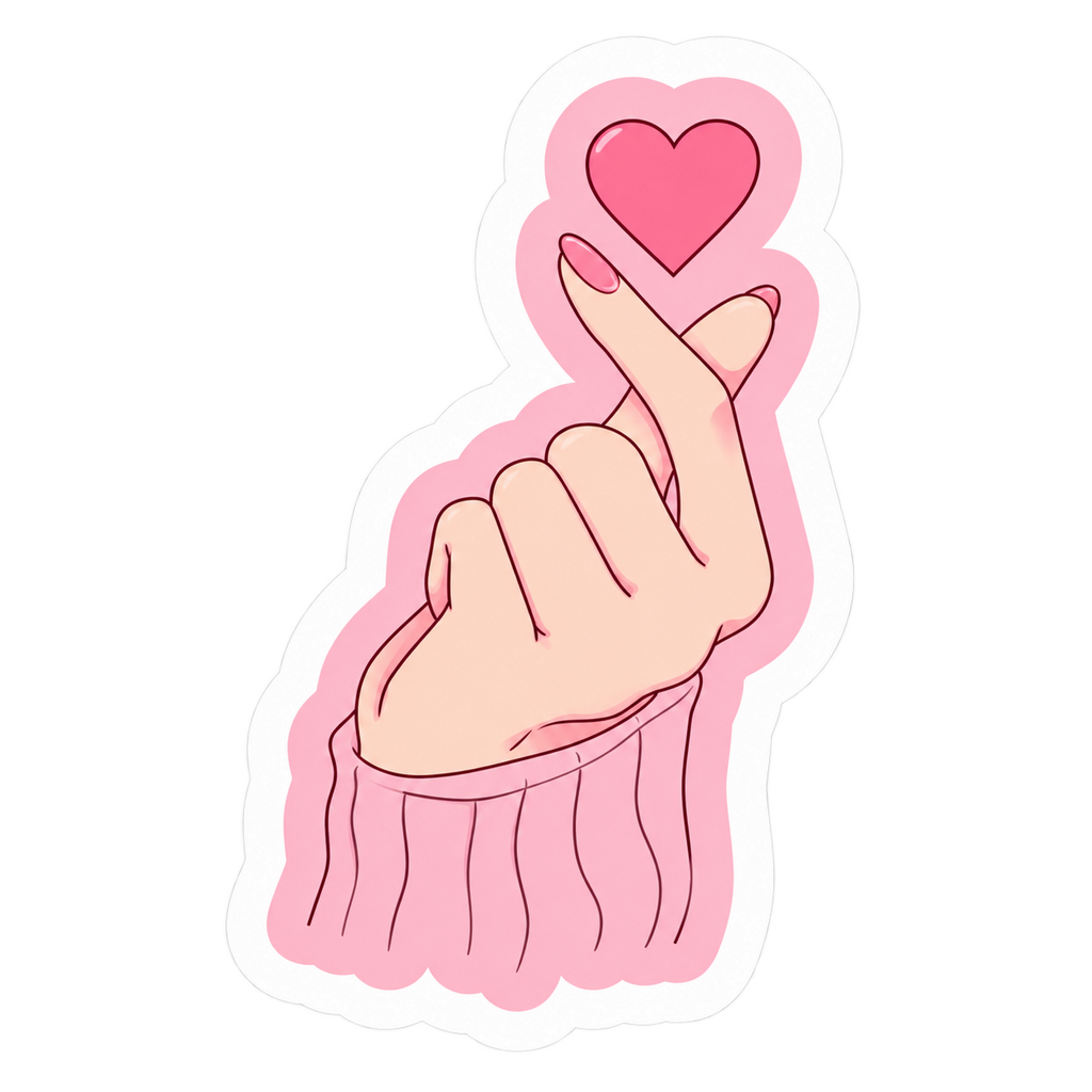 Pink Finger Heart Love Sticker