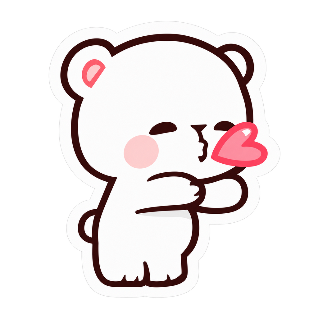 Kawaii Bear Blowing Heart Kiss Sticker