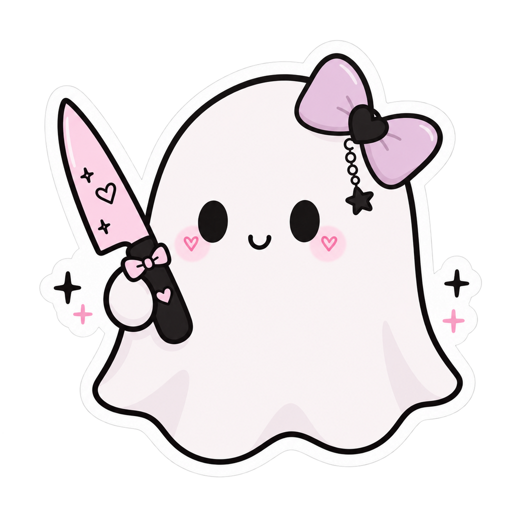 Kawaii Ghost with Bow & Knife Sticker