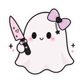 Kawaii Ghost with Bow & Knife Sticker