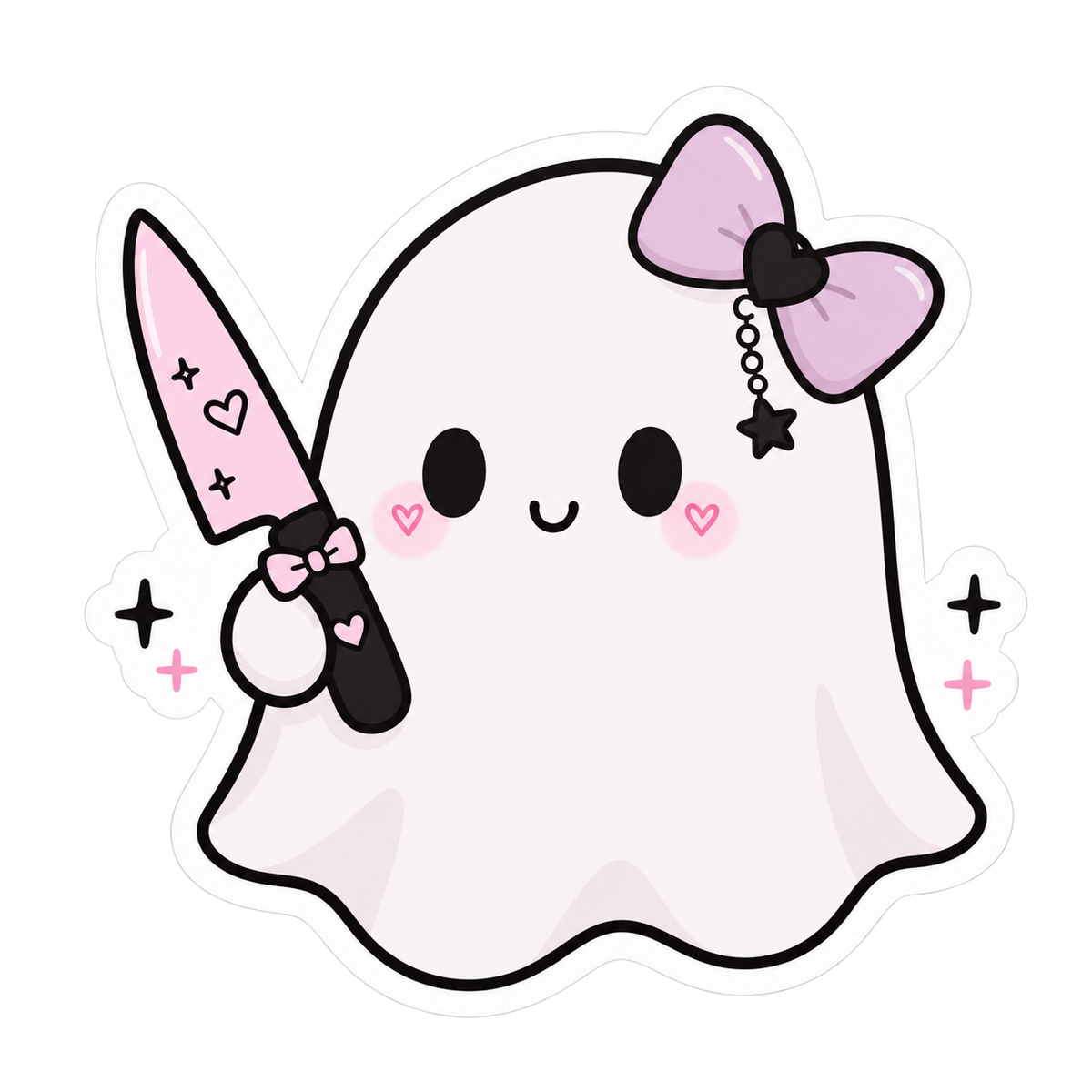 Kawaii Ghost with Bow & Knife Sticker