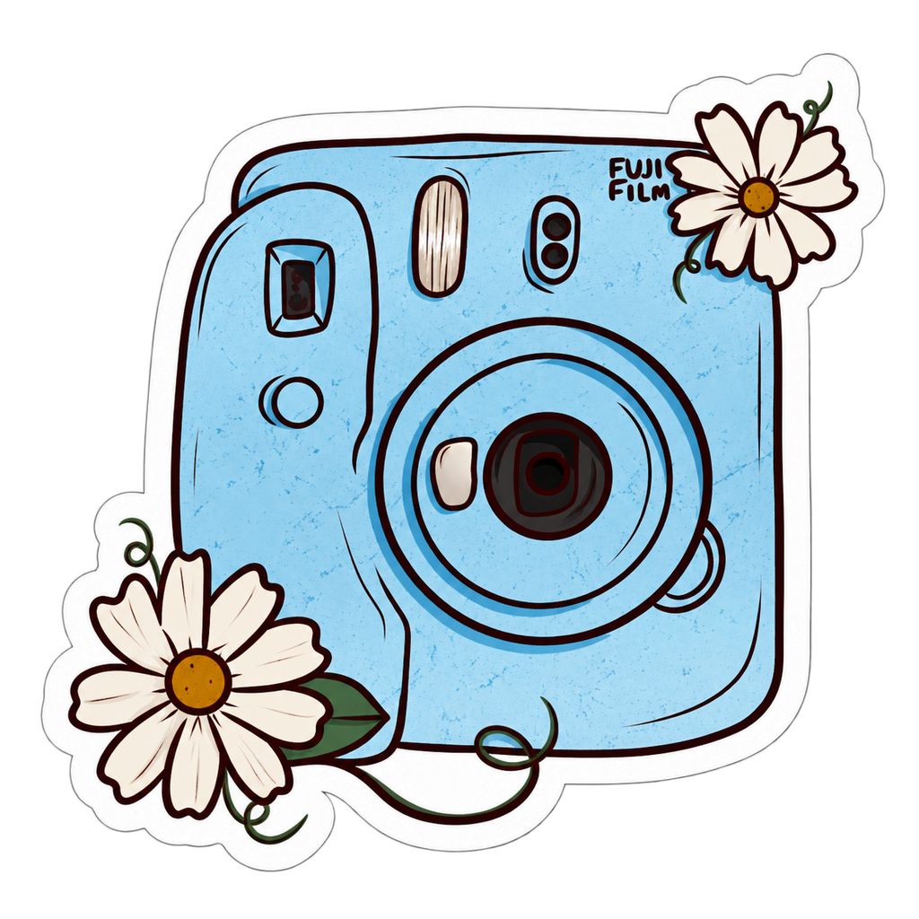 Pastel Blue Camera & Daisy Sticker