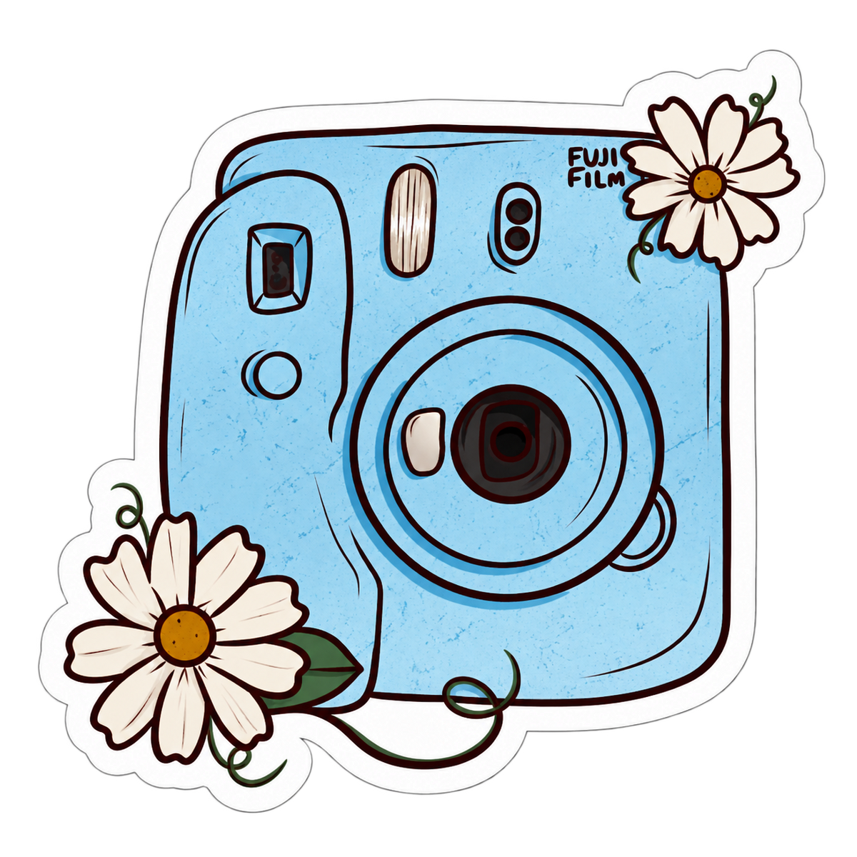 Pastel Blue Camera & Daisy Sticker