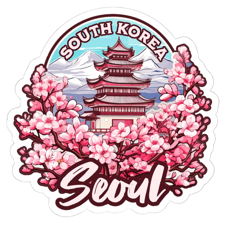 Seoul South Korea Floral Sticker – Cute Korean Travel Decal | Swell Stickers