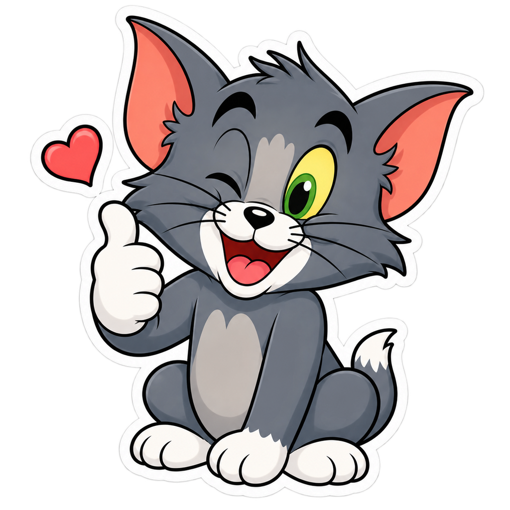 Winking Tom Heart & Thumbs Up Sticker